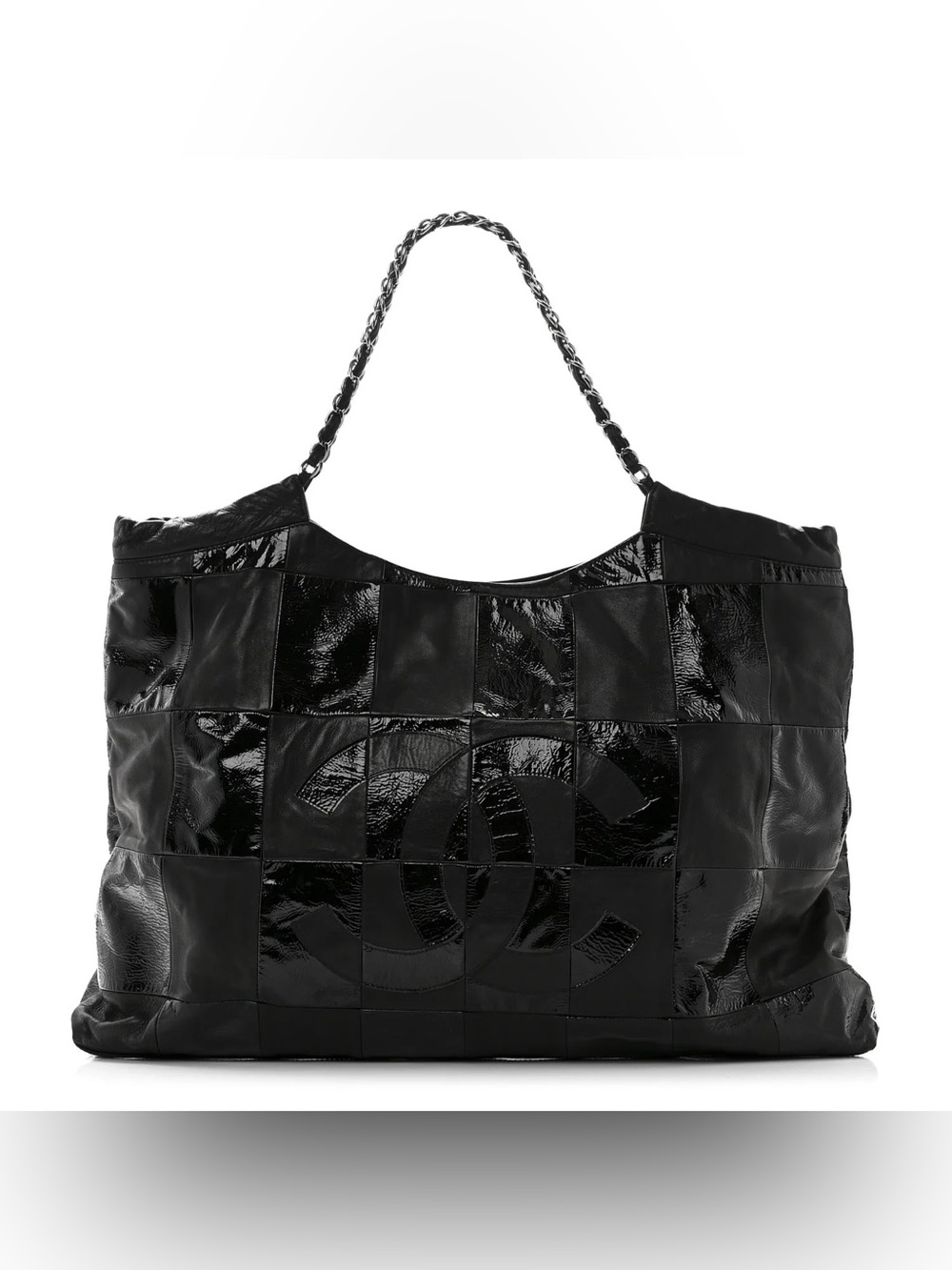 Authentic Chanel large Brooklyn ligne patchwork black leather Cabas tote